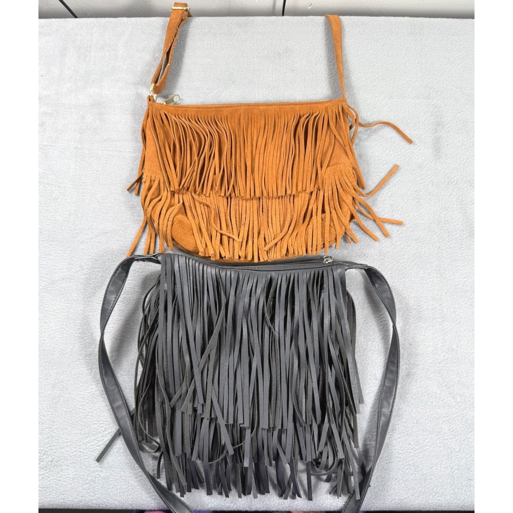 H&M Divided & Unbranded 2 Fringe Crossbody Bags Suede Boho Western Festival